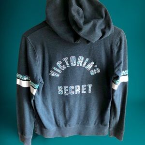 Victoria's Secret Blingy Sequined Hoodie. Gray with Irredescent Sequins. Small